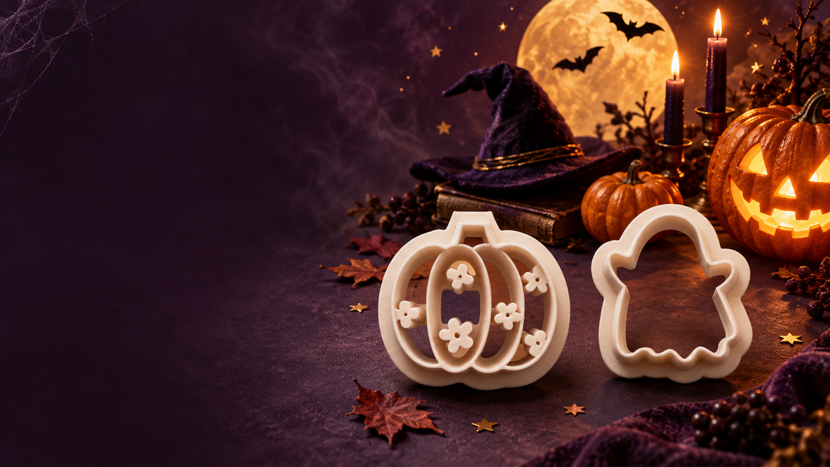 Pumpkins, ghosts and witchy details for your next clay creation.